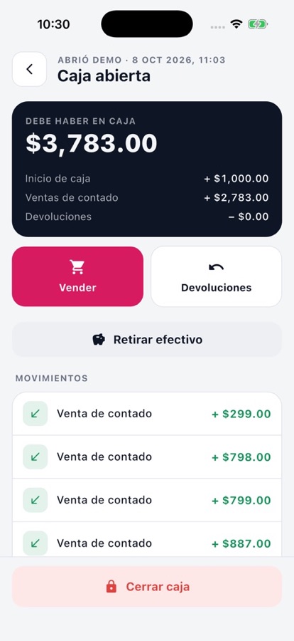 Caja abierta con sus movimientos